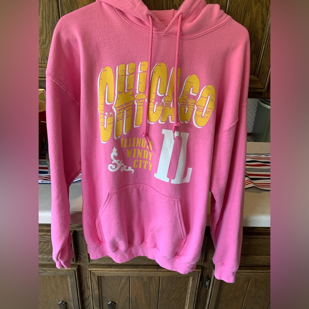 NWOT Pink Chicago Graphic Heavy Hoodie Large